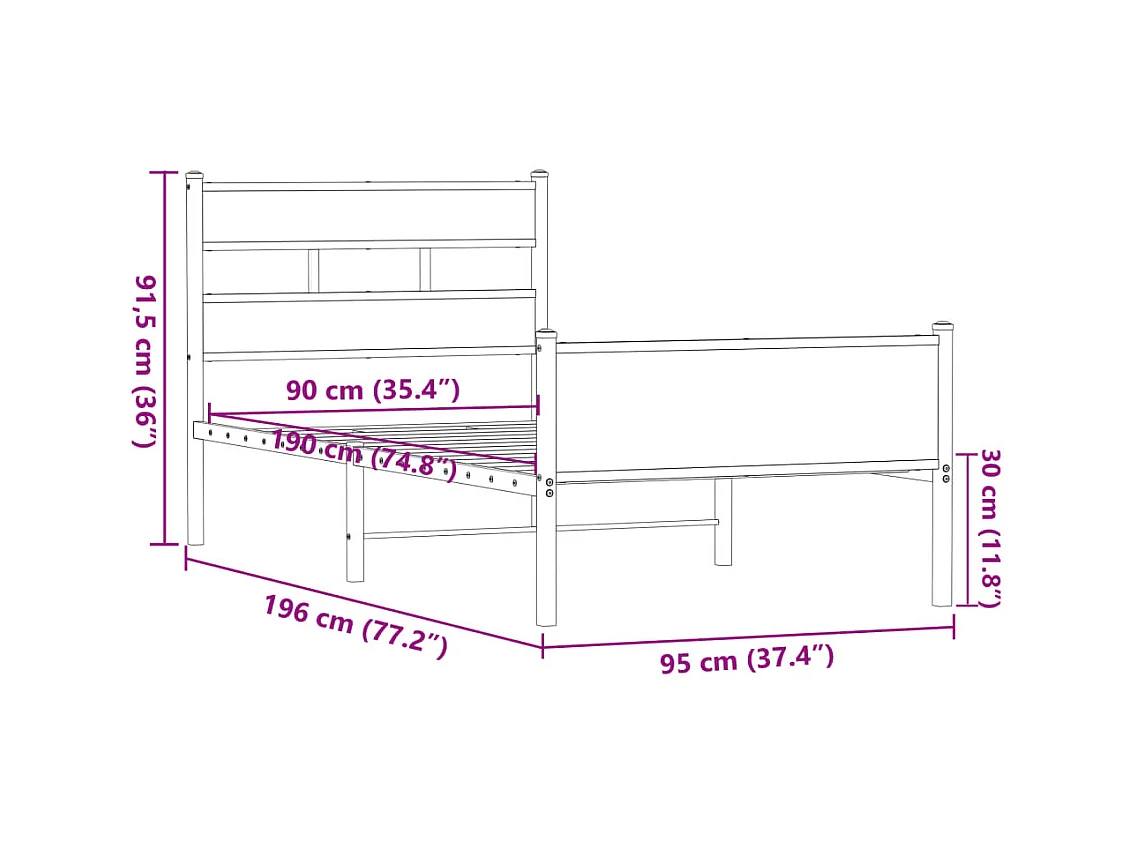 Cadre de lit sans matelas chêne marron 90x190cm bois ingénierie