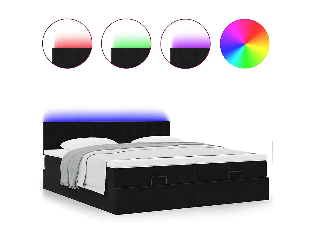 Cadre de lit ottoman avec matelas noir 180x200cm velours