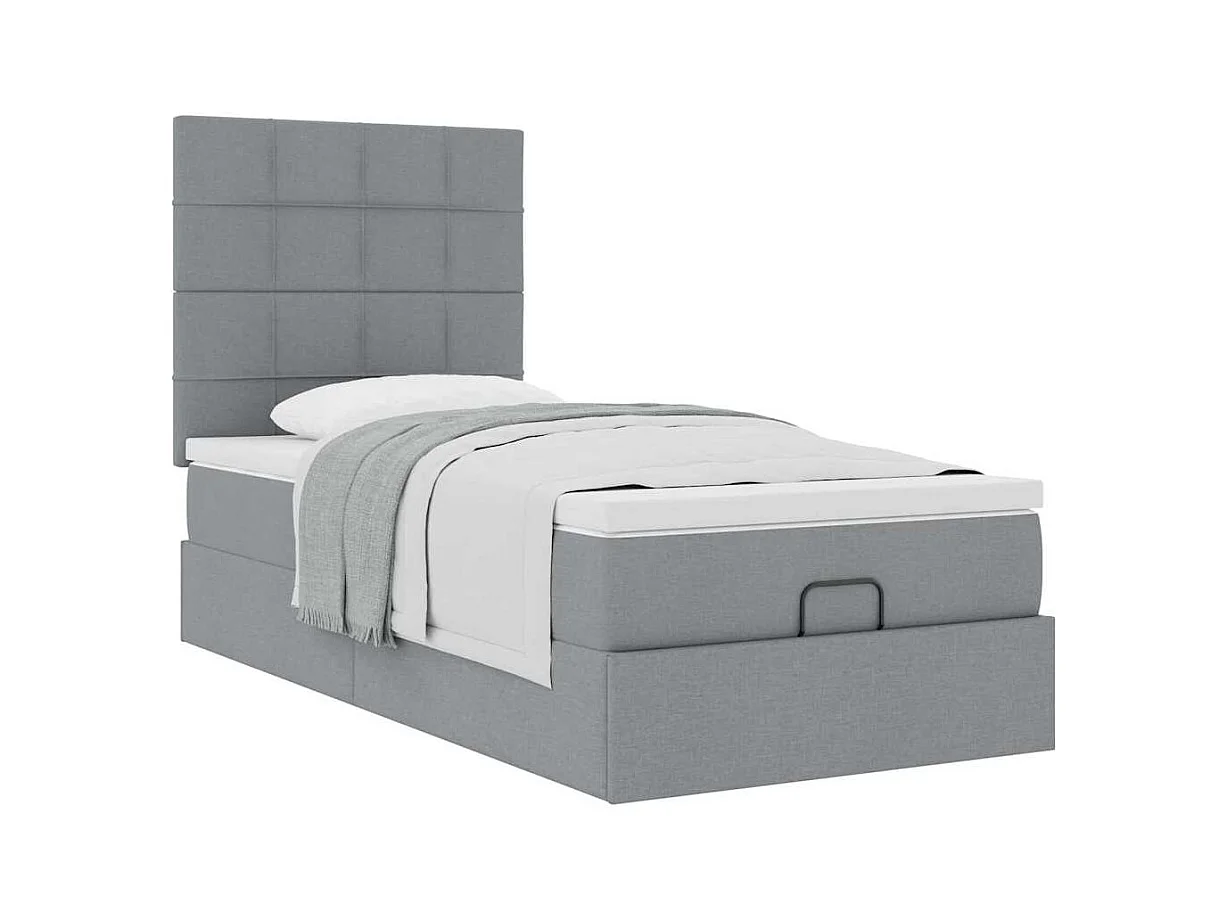 Pouf Letto con Materasso Grigio Chiaro 90x200 cm in Tessuto