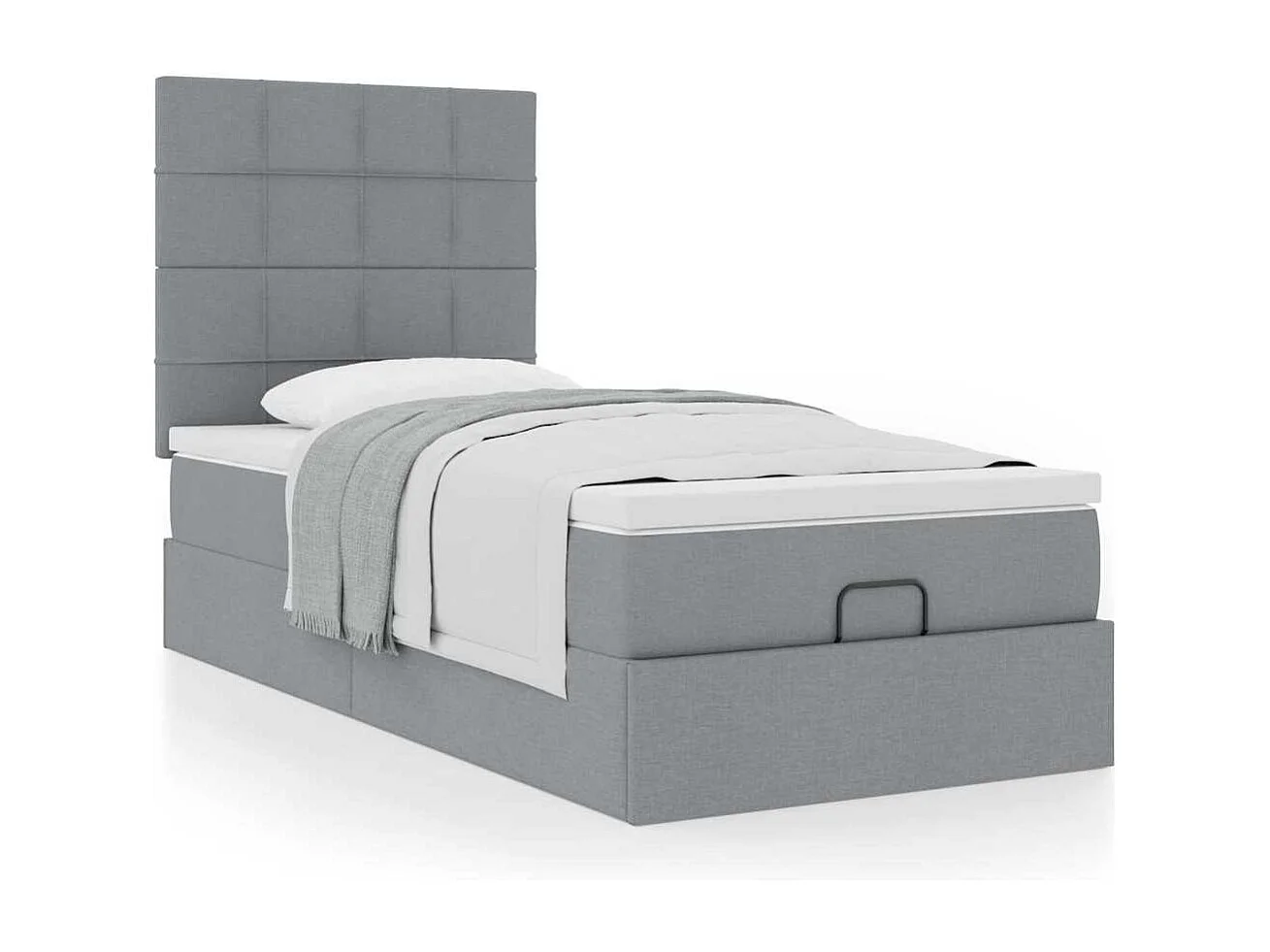 Lit ottoman avec matelas gris clair 90x200 cm tissu