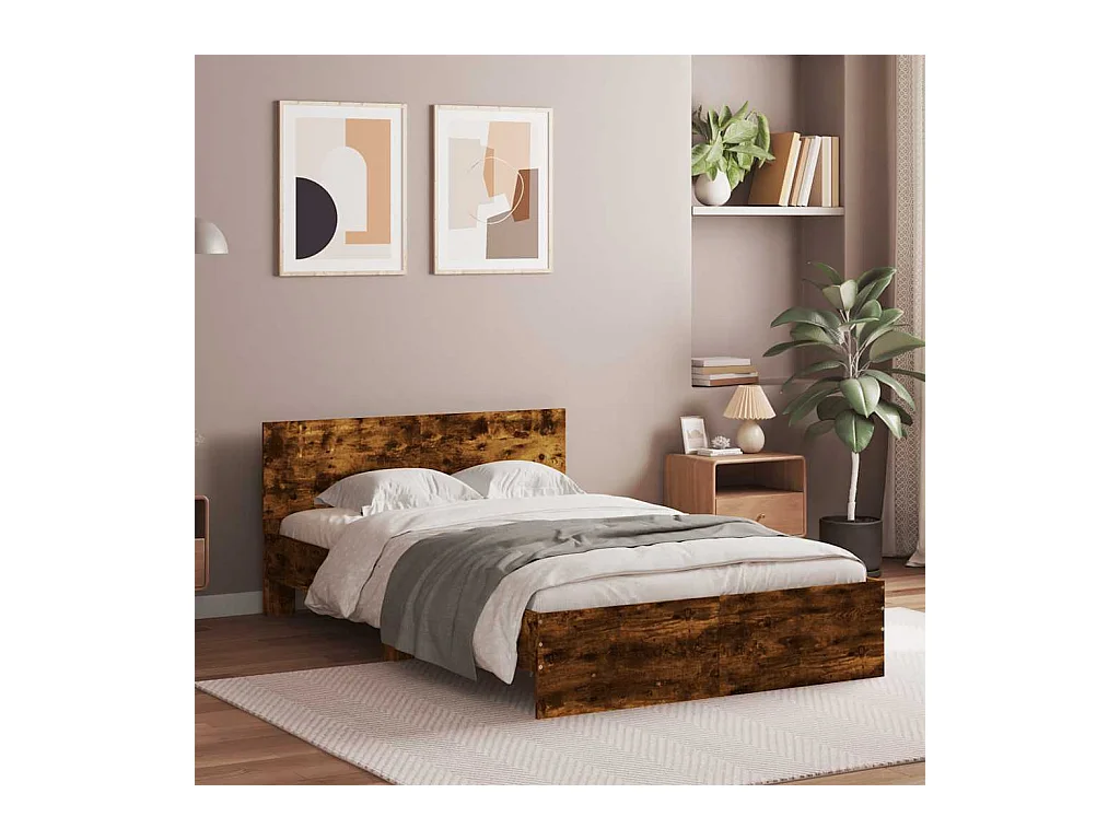Cadre de lit avec tête de lit et LED chêne fumé 140x190 cm