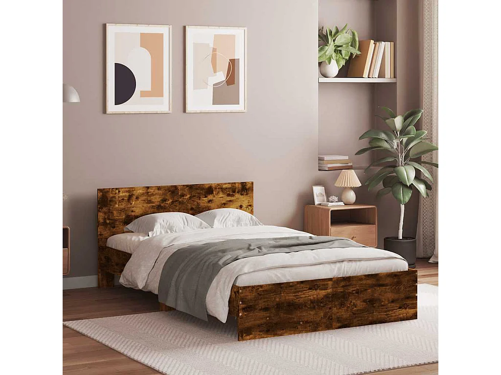 Bettgestell mit Kopfteil LED-Beleuchtung Räuchereiche 140x190cm