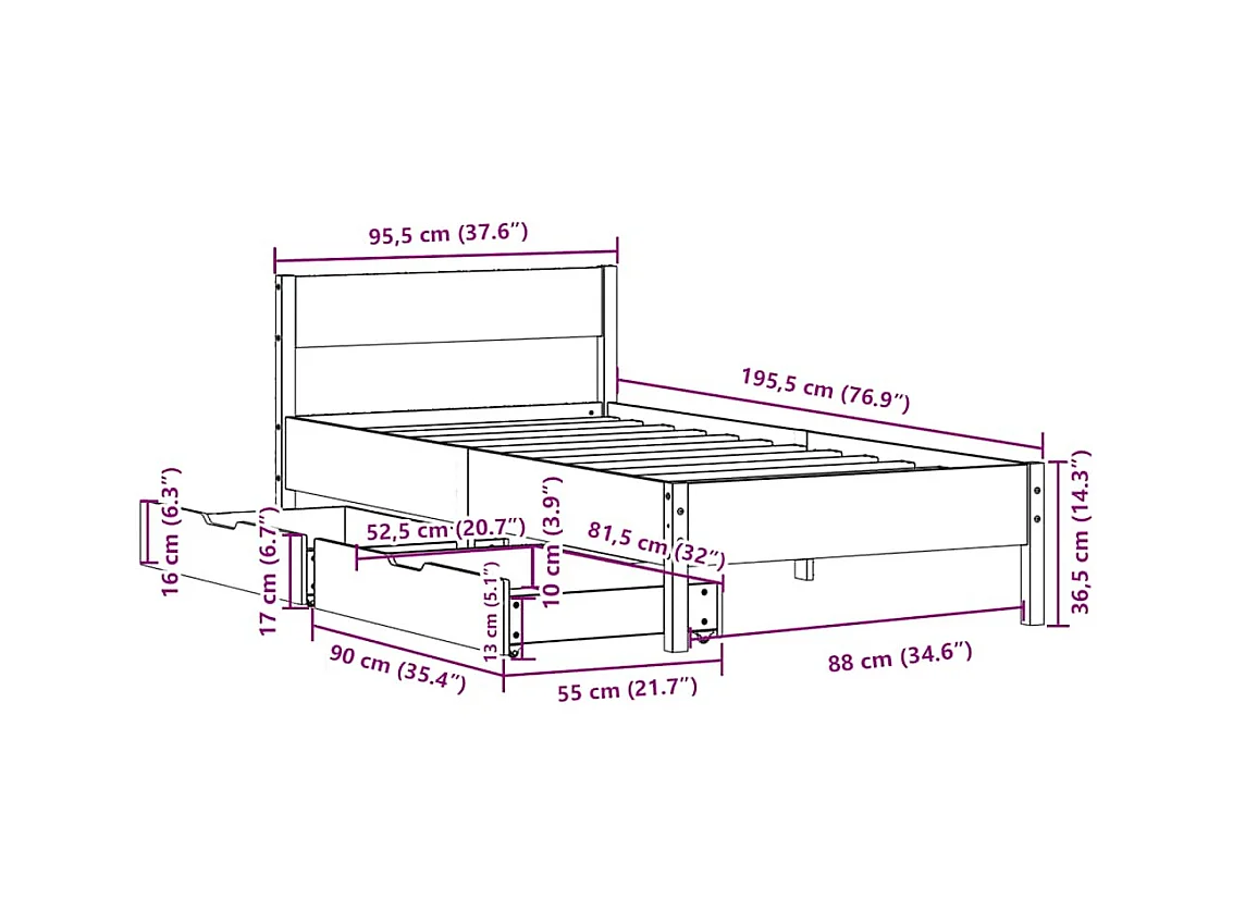 Cadre de lit sans matelas blanc 90x190 cm bois de pin massif