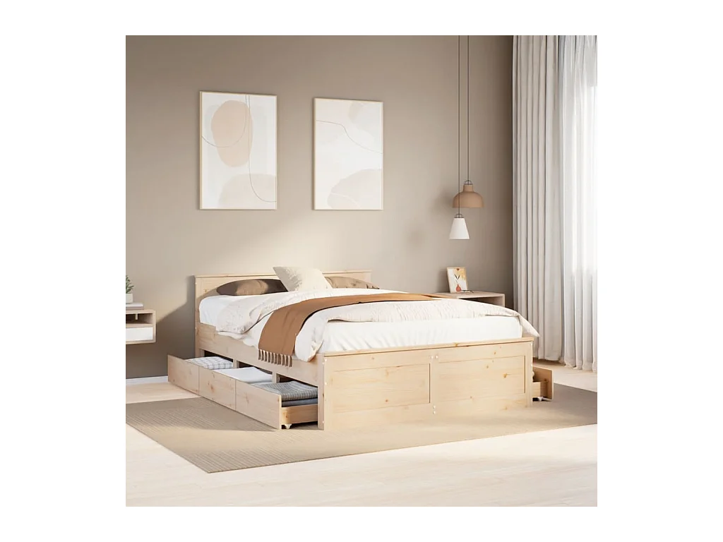 Cadre de lit sans matelas avec tête de lit 140x200 cm bois pin