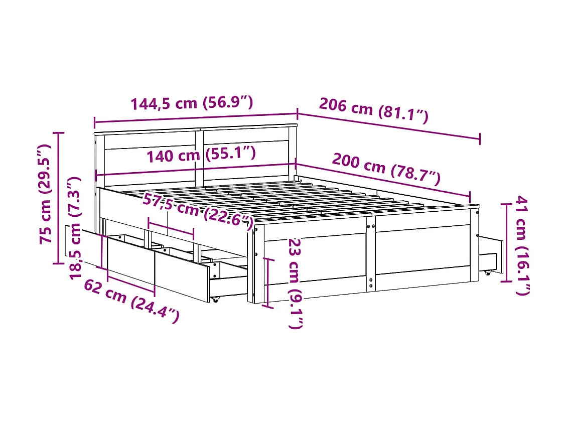 Massivholzbett ohne Matratze mit Kopfteil 140x200 cm Kiefer