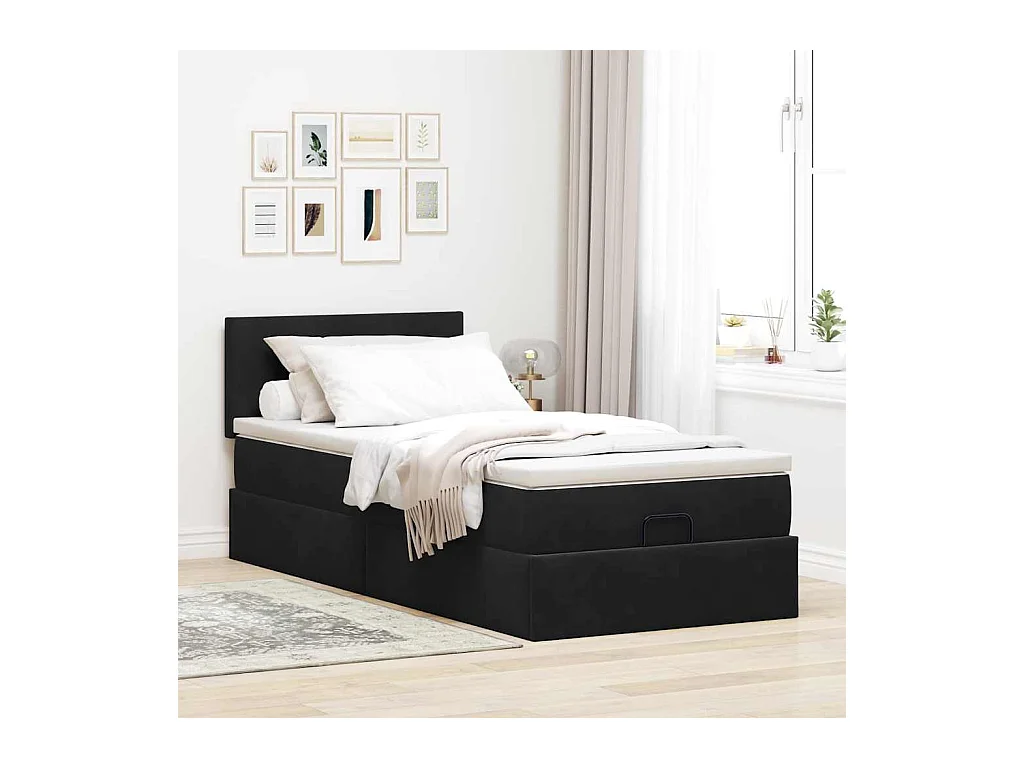 Ottoman-Bett mit Matratze & LEDs Schwarz 90x190 cm Samt