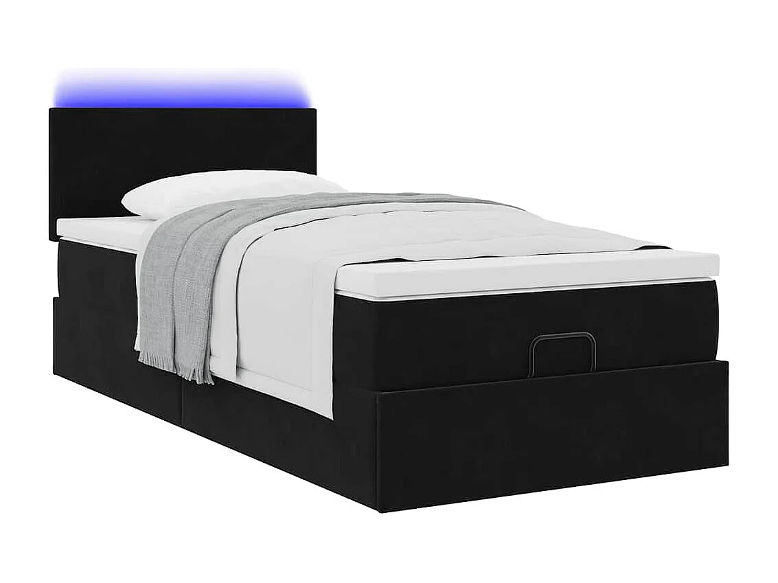 Ottoman-Bett mit Matratze & LEDs Schwarz 90x190 cm Samt