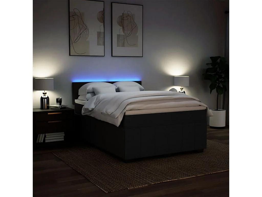 Sommier à lattes de lit avec matelas Noir 160x200 cm Tissu