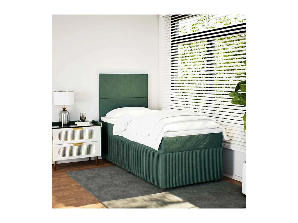 Sommier à lattes de lit avec matelas Vert foncé 90x200 cm