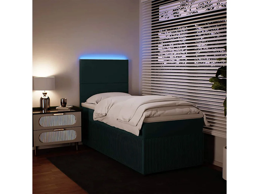 Cama box spring con colchón terciopelo verde oscuro 90x200 cm