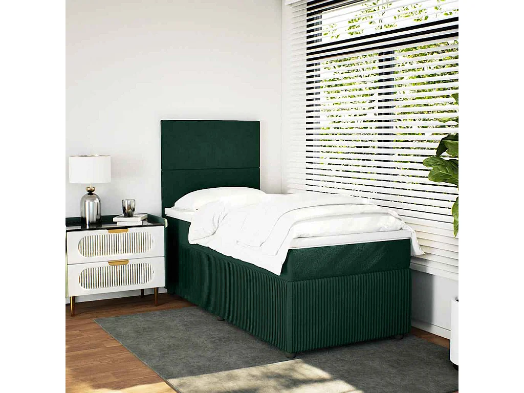 Cama box spring con colchón terciopelo verde oscuro 90x200 cm