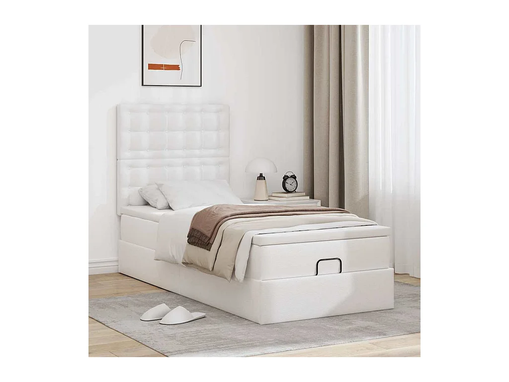 Cadre de lit ottoman avec matelas blanc 90x200 cm similicuir