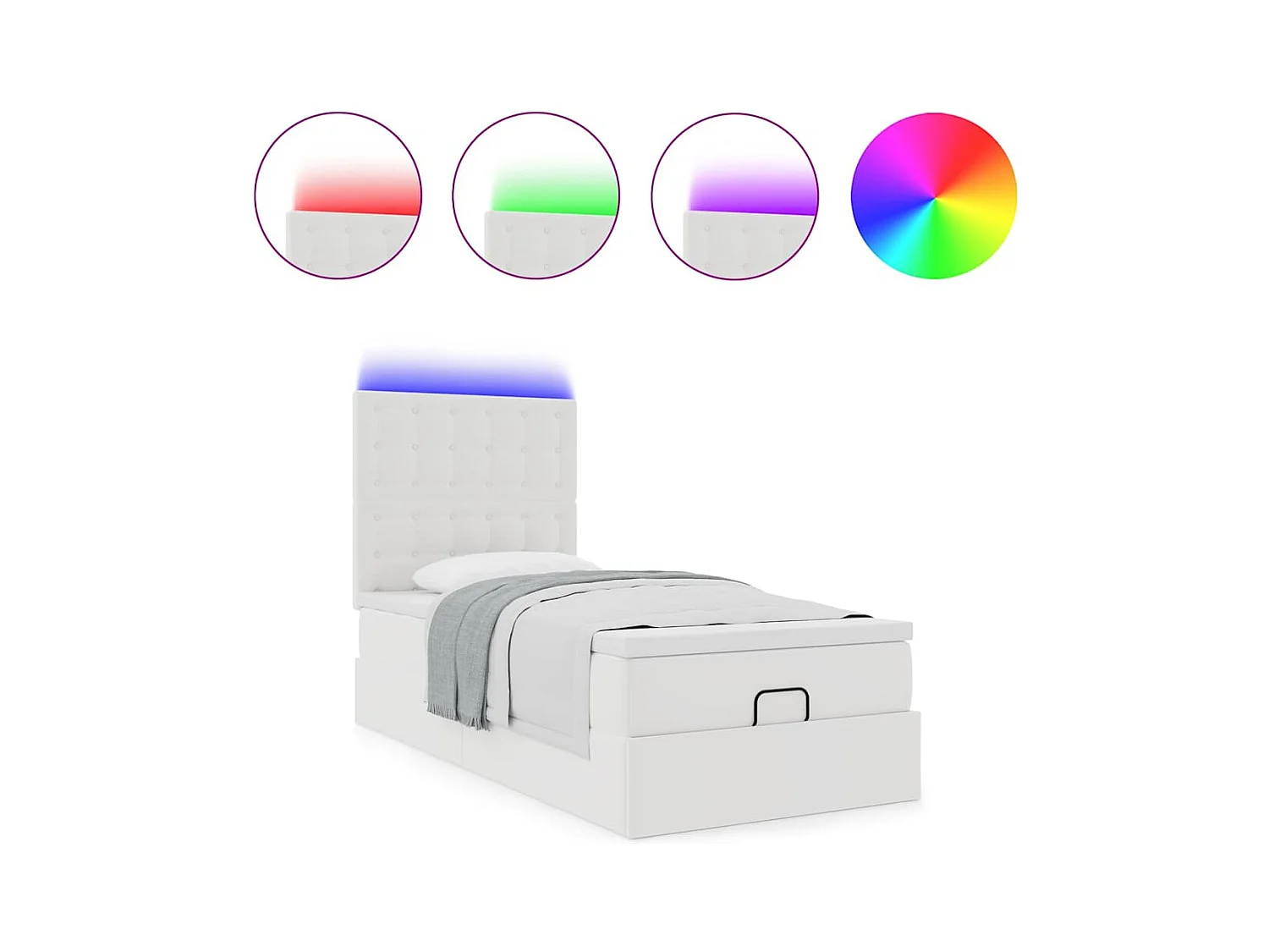 Cadre de lit ottoman avec matelas blanc 90x200 cm similicuir