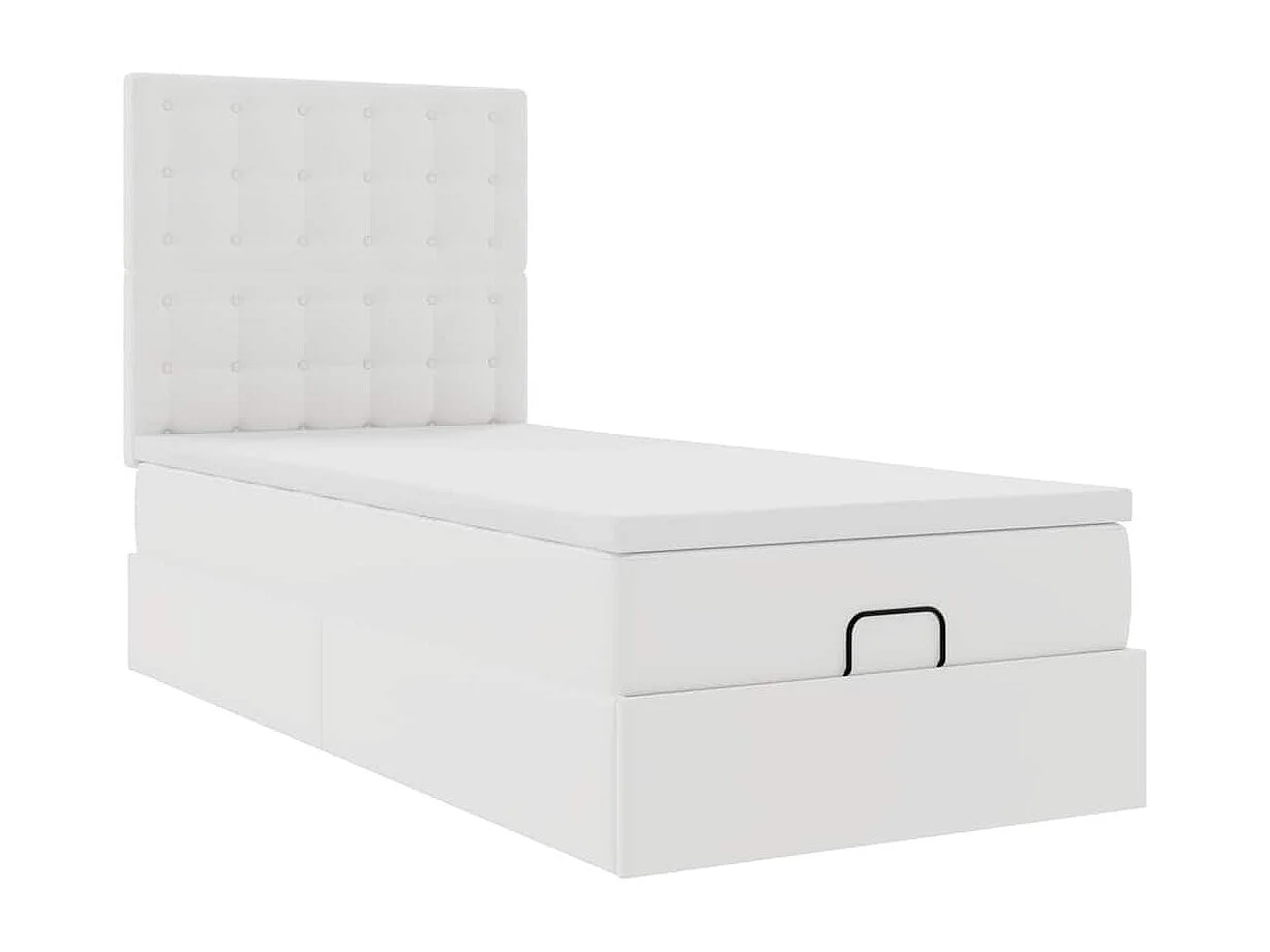 Cadre de lit ottoman avec matelas blanc 90x200 cm similicuir