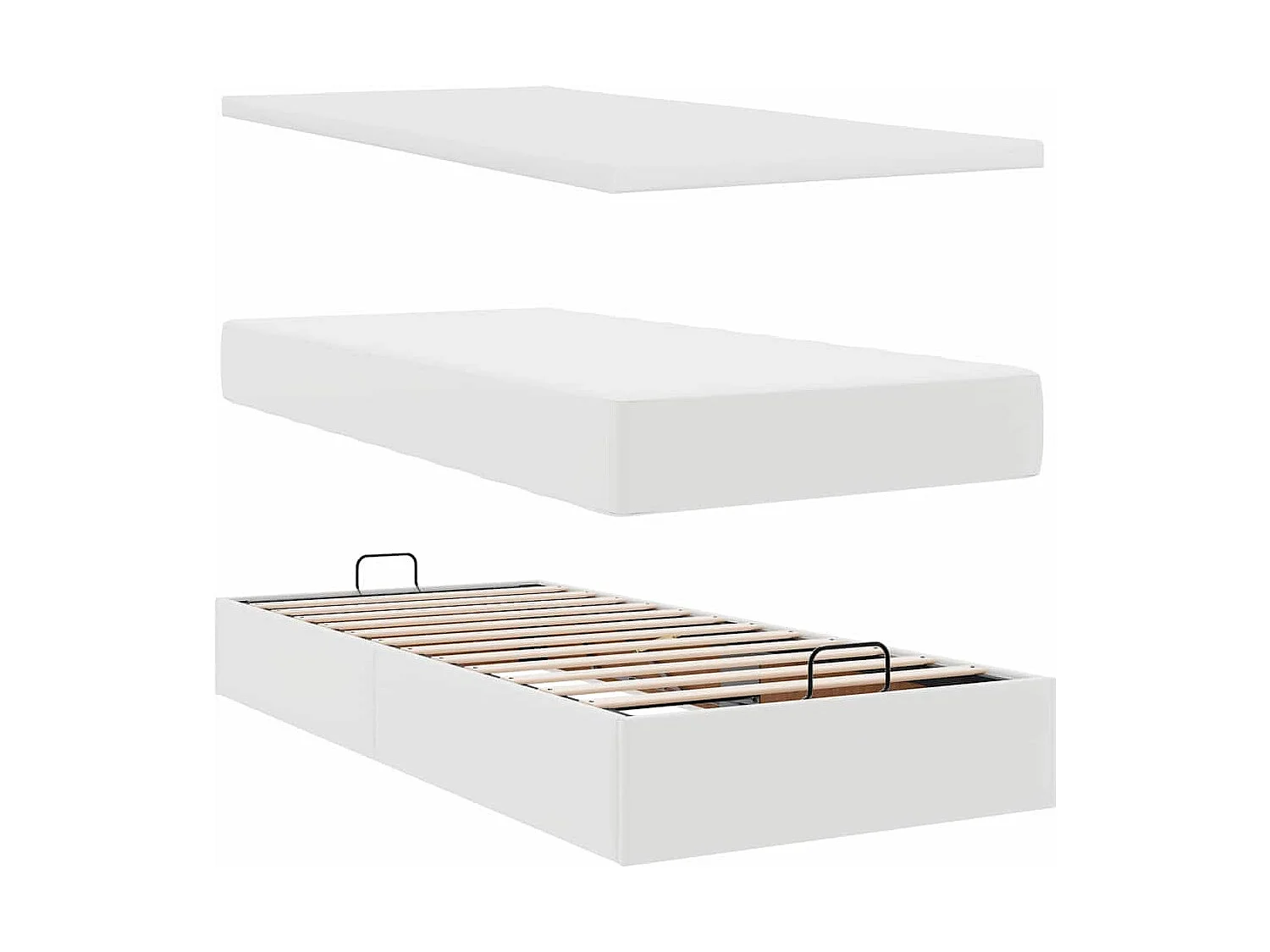 Cadre de lit ottoman avec matelas blanc 90x200 cm similicuir