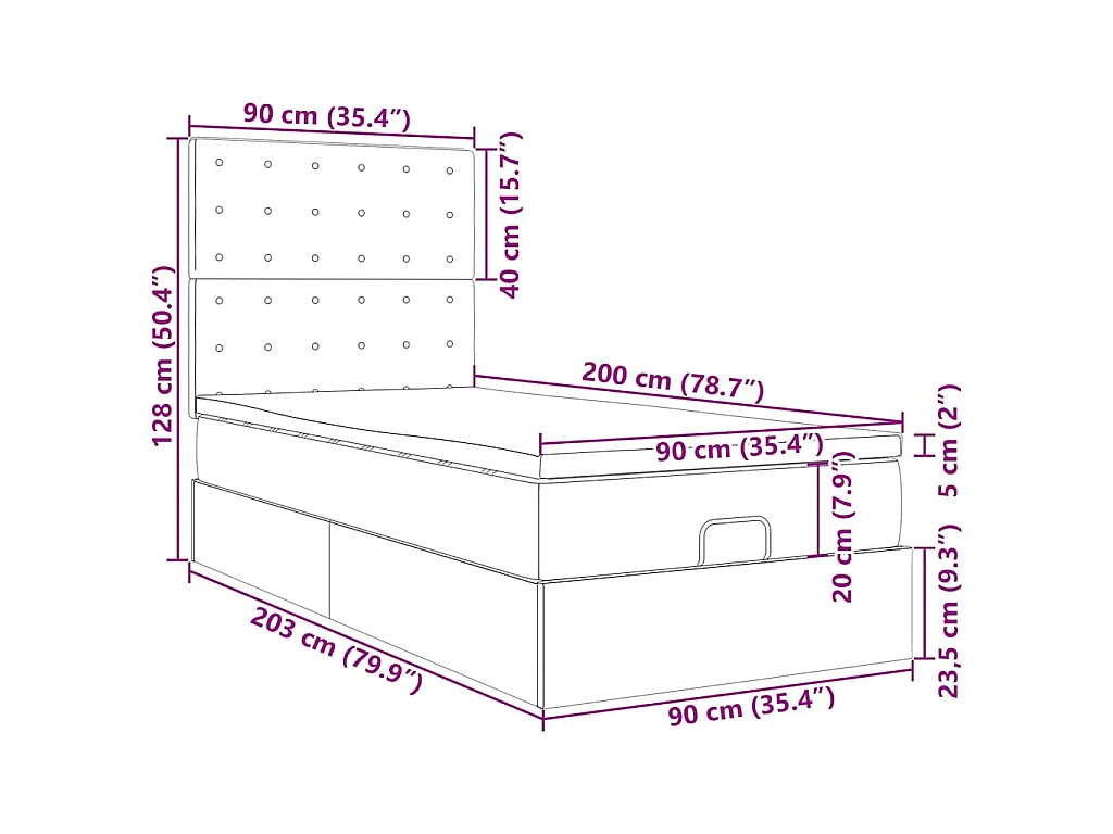 Struttura Letto Pouf con Materasso Bianco 90x200 cm Similpelle