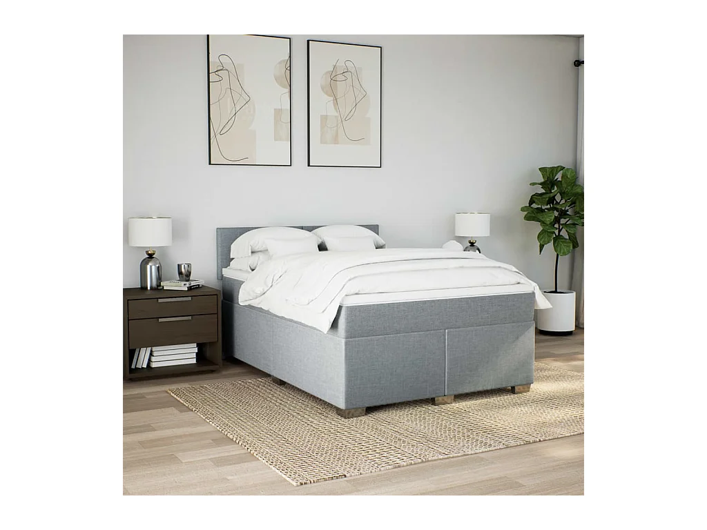 Sommier à lattes de lit avec matelas Gris clair 140x190cm Tissu