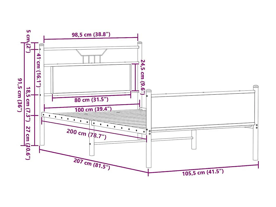 Bettgestell ohne Matratze Sonoma-Eiche 100x200 cm Holzwerkstoff
