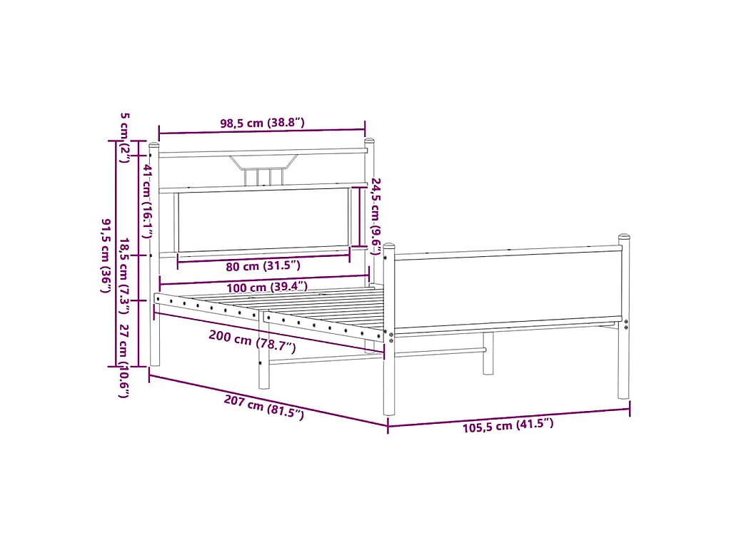 Bettgestell ohne Matratze Sonoma-Eiche 100x200 cm Holzwerkstoff