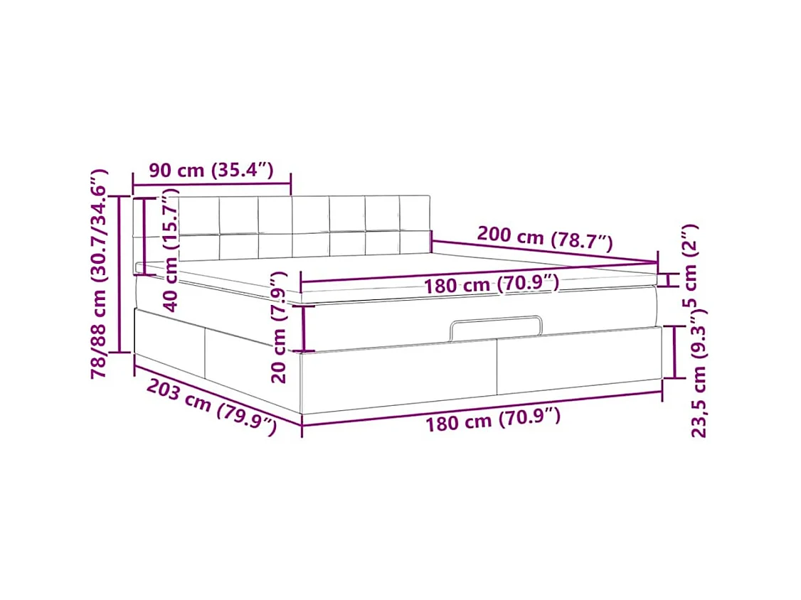 Cadre de lit ottoman avec matelas gris foncé 180x200 cm velours