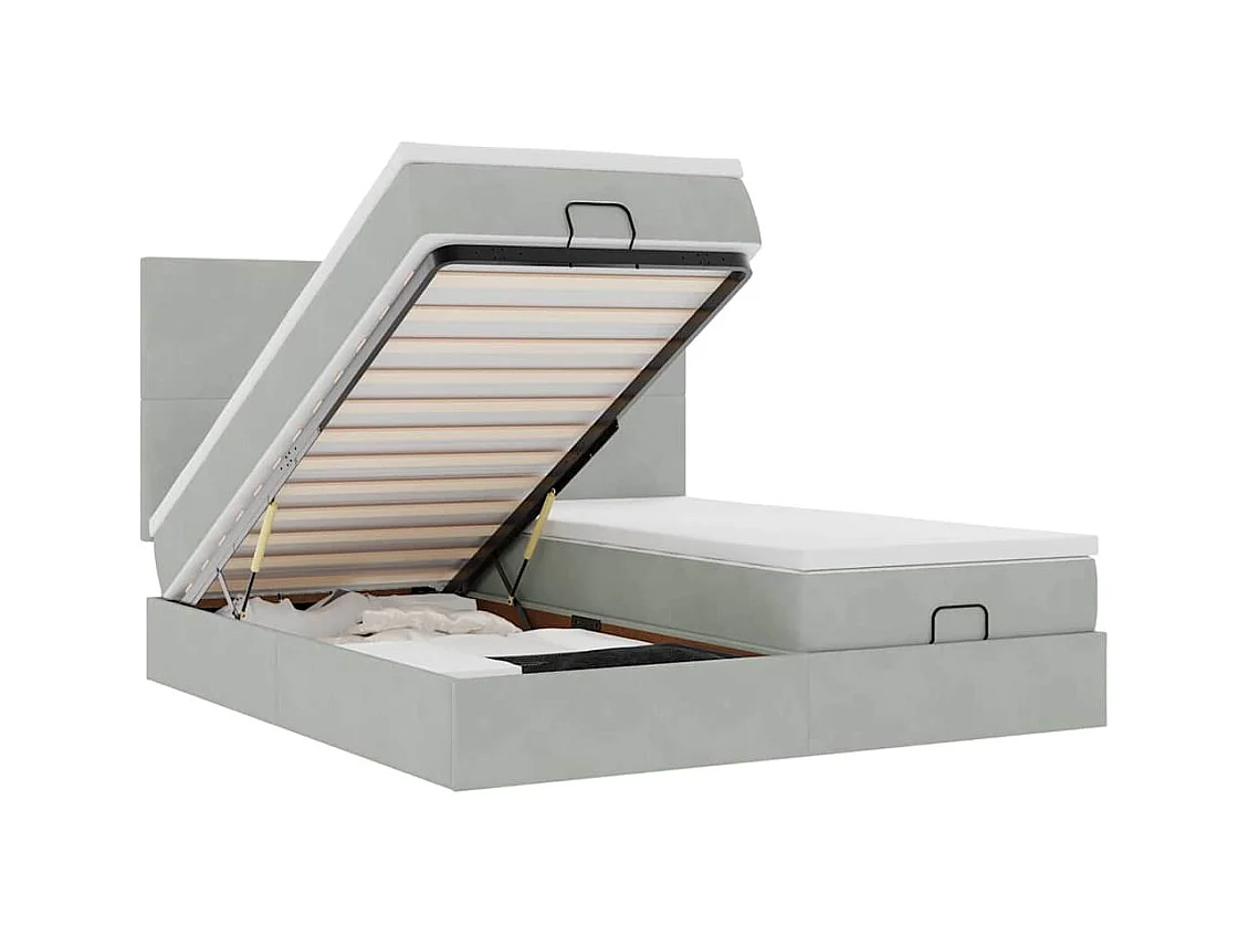 Estrutura cama otomana colchões 180x200cm veludo cinzento claro