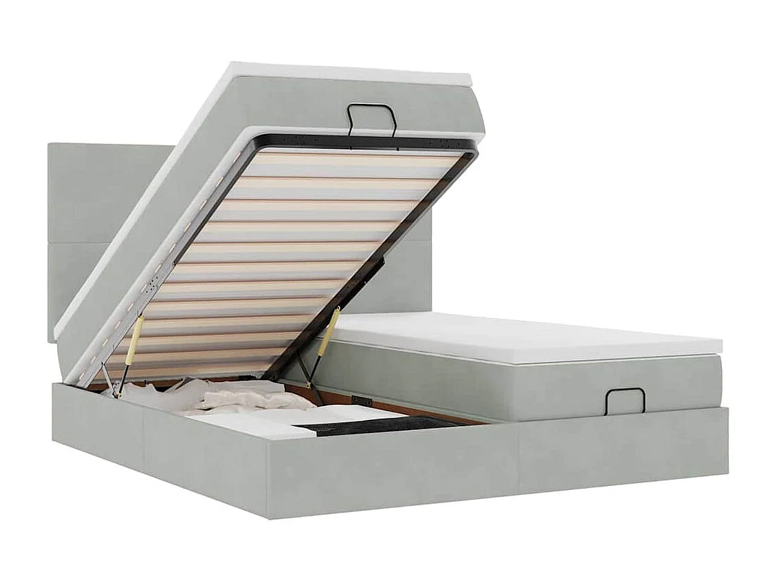 Cadre de lit ottoman et matelas gris clair 180x200cm velours