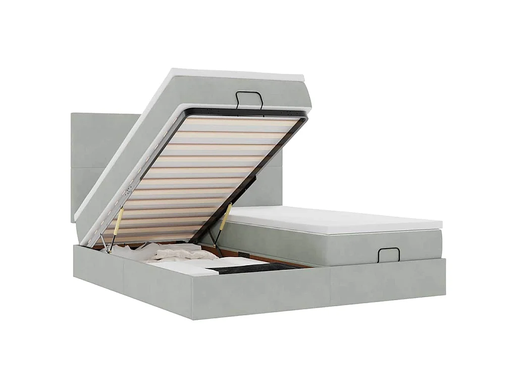 Estructura cama otomana colchones terciopelo gris claro