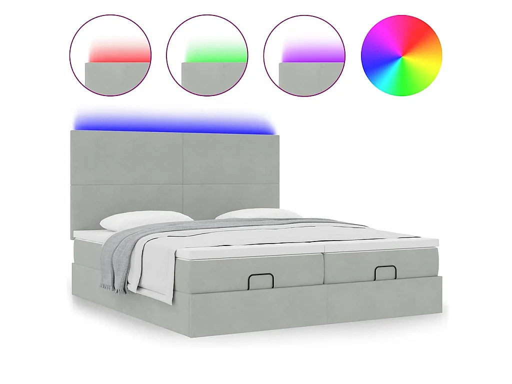 Estructura cama otomana colchones terciopelo gris claro