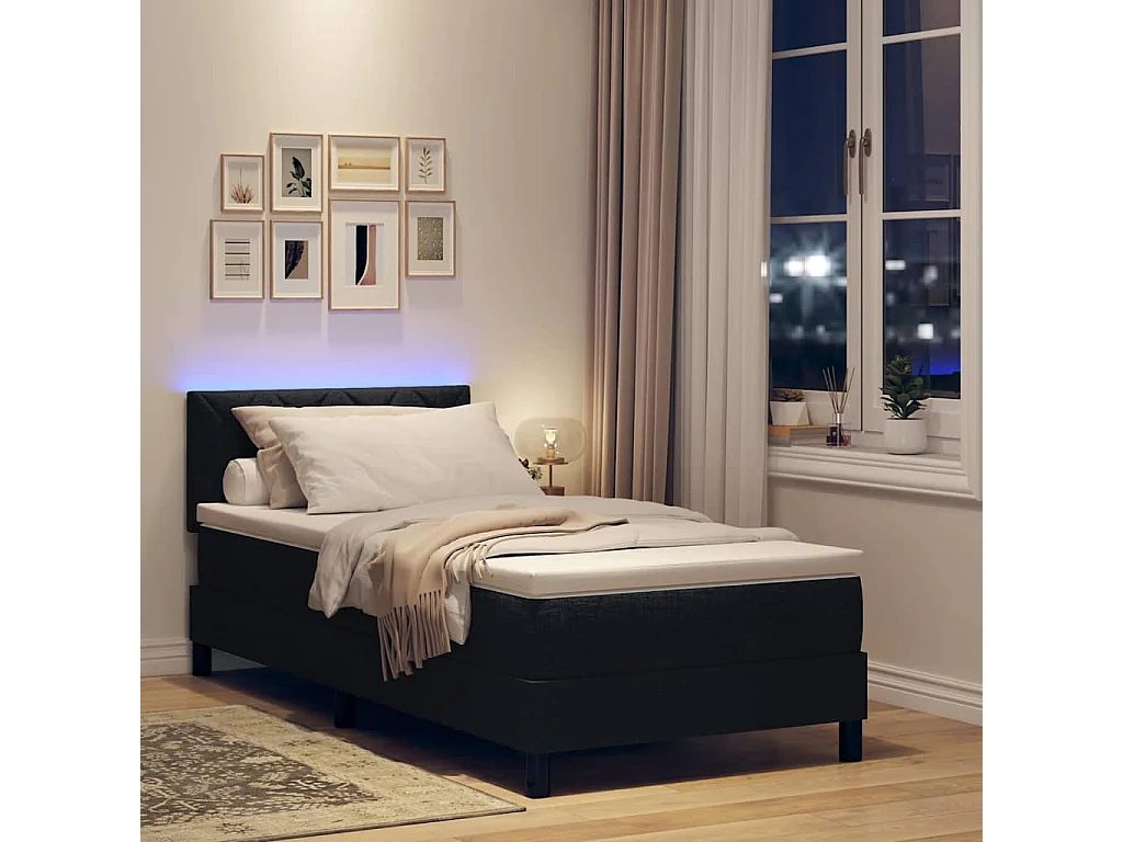 Cama tipo Box Spring con colchón Negro 90 x 190 cm tela