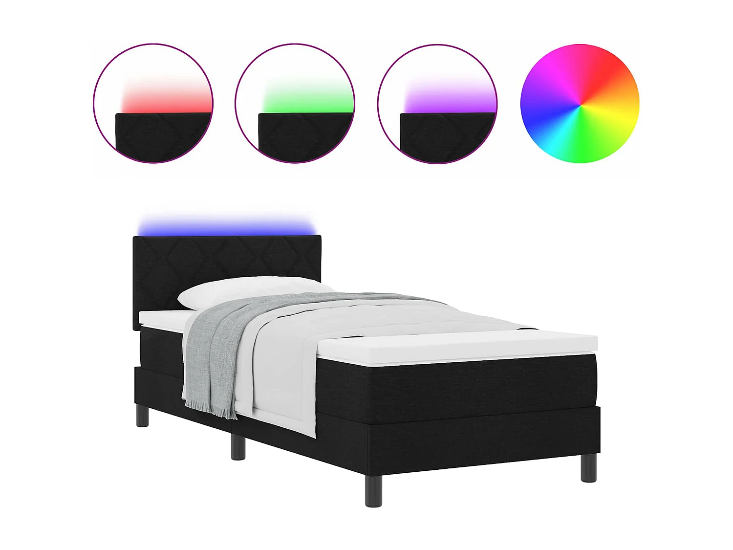 Letto a molle con materasso Nero 90 x 190 cm Tessuto