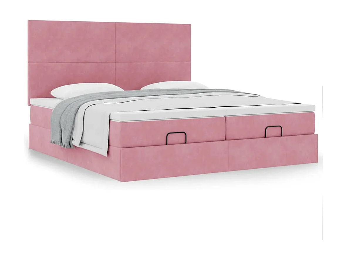 Struttura Letto Pouf con Materassi Rosa 180x200 cm Velluto