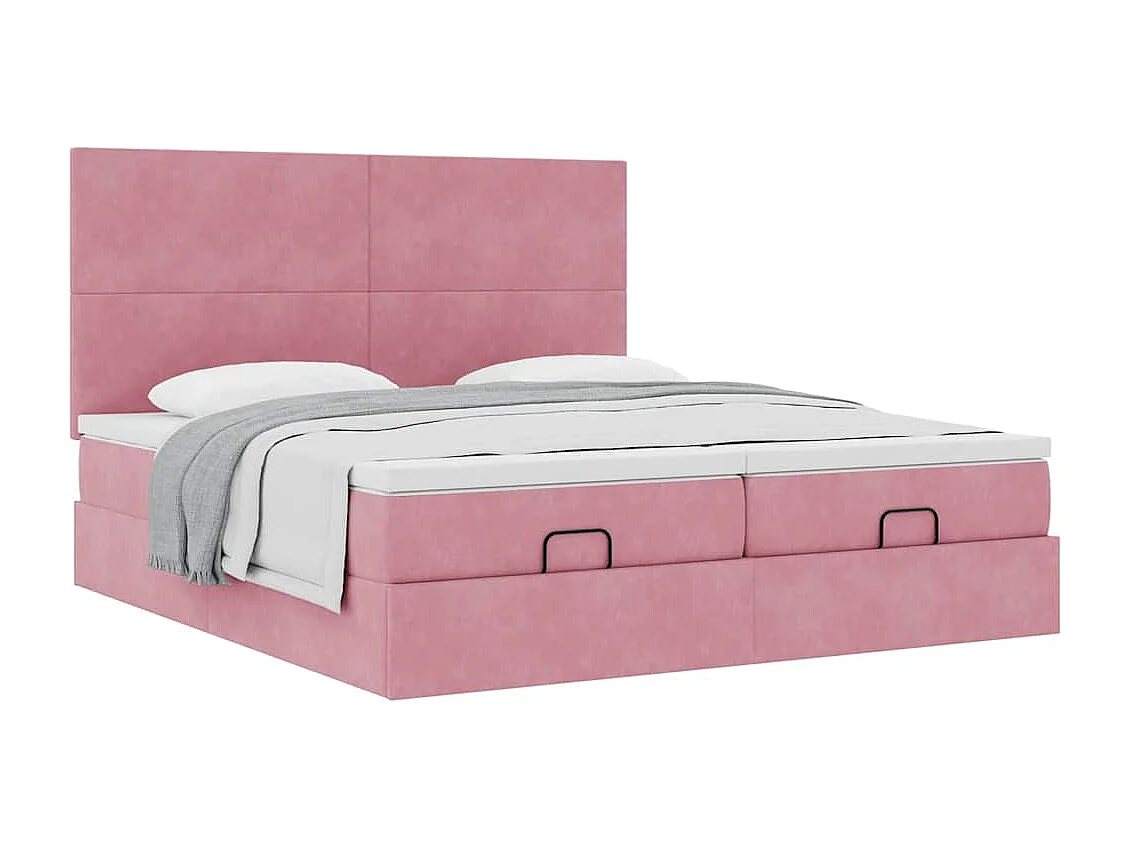 Struttura Letto Pouf con Materassi Rosa 180x200 cm Velluto
