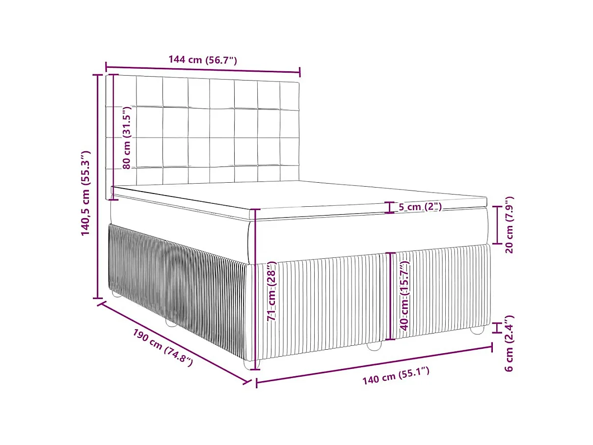 Sommier à lattes de lit avec matelas Gris foncé 140x190cm Tissu
