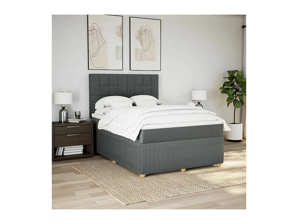 Sommier à lattes de lit avec matelas Gris foncé 140x190cm Tissu
