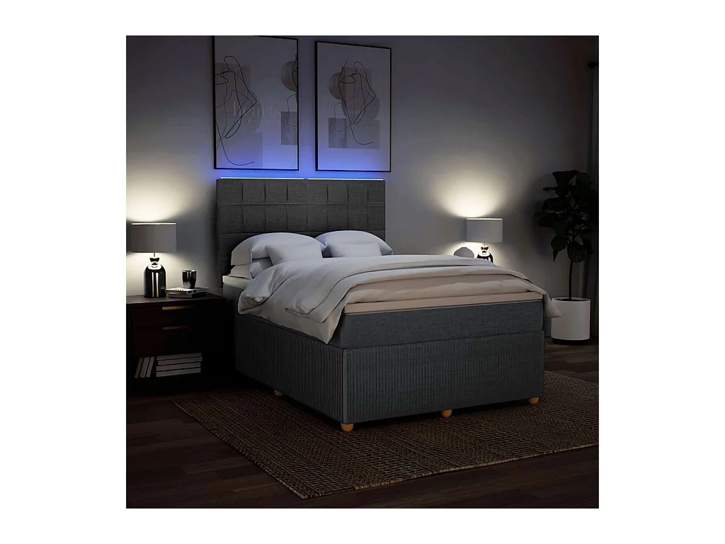 Sommier à lattes de lit avec matelas Gris foncé 140x190cm Tissu