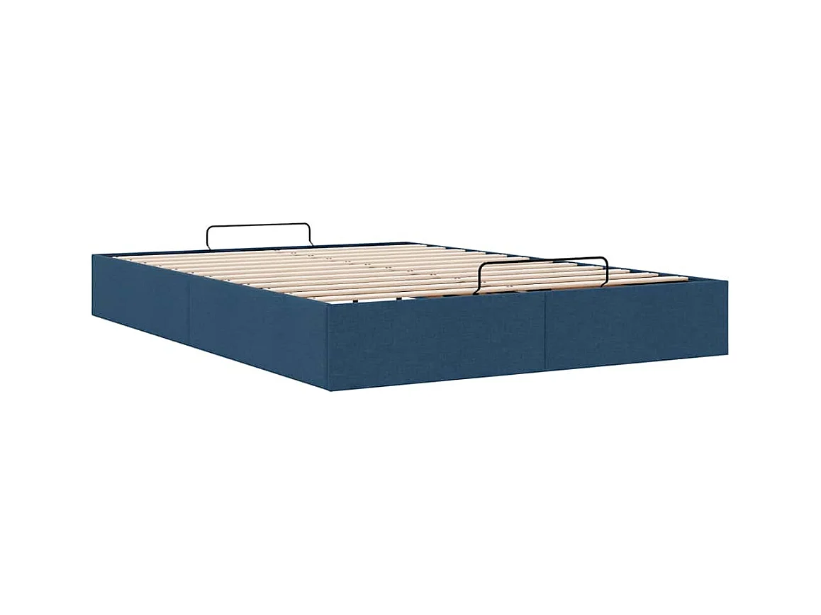 Cadre de lit ottoman sans matelas bleu 140x190 cm tissu