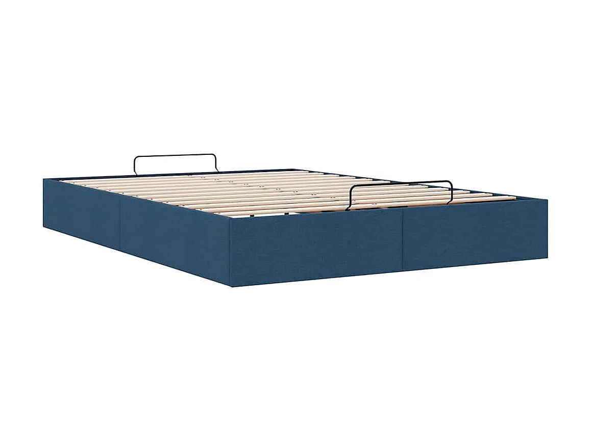 Cadre de lit ottoman sans matelas bleu 140x190 cm tissu