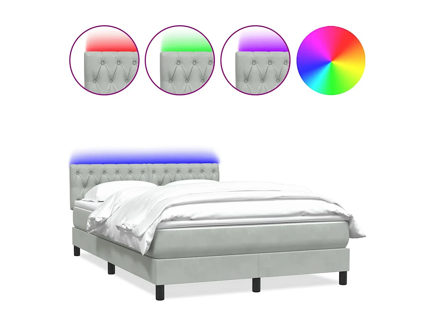 Sommier à lattes de lit et matelas et LED gris clair 160x220cm velours