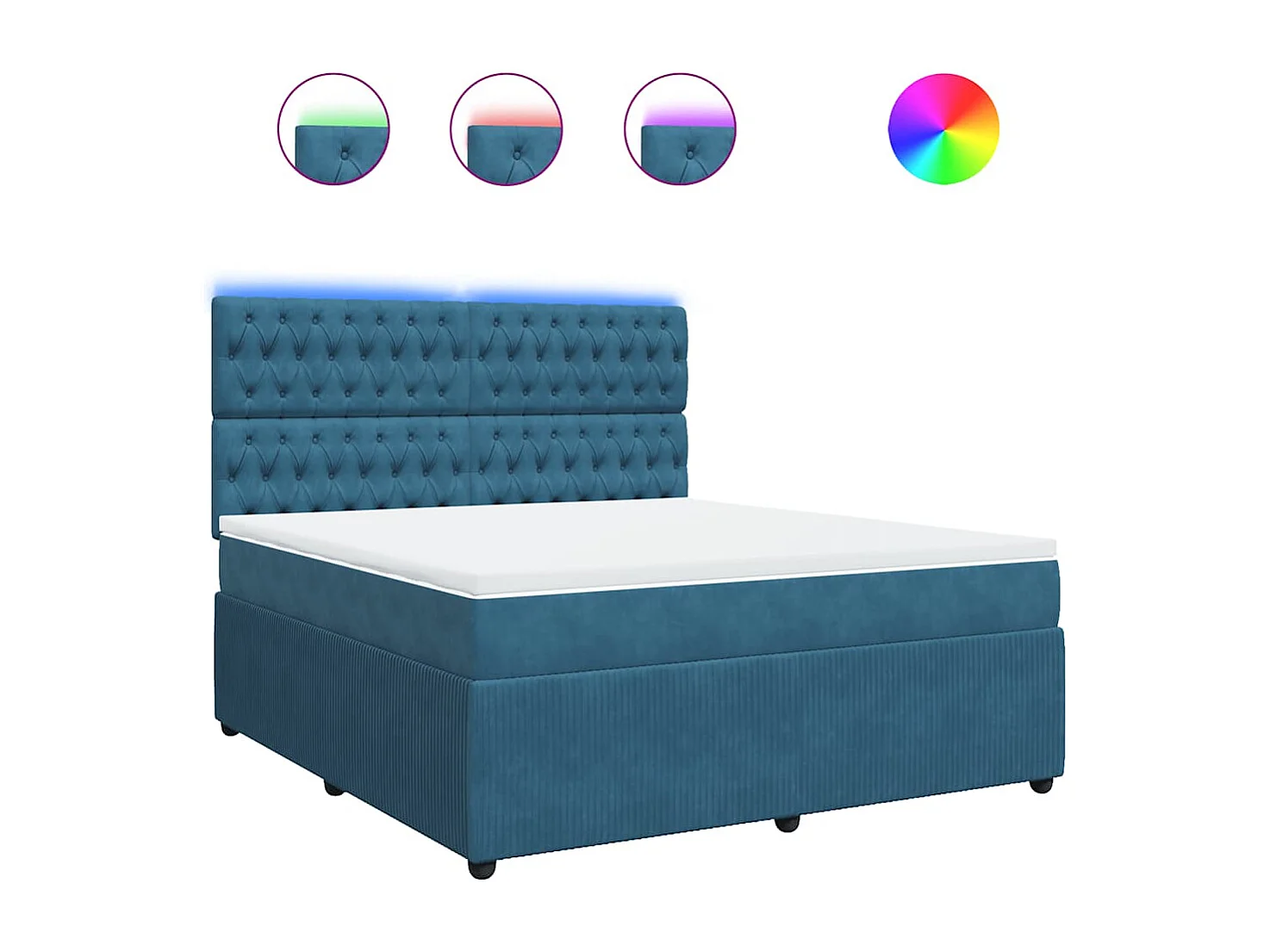 Cama box spring con colchón terciopelo azul 180x200 cm