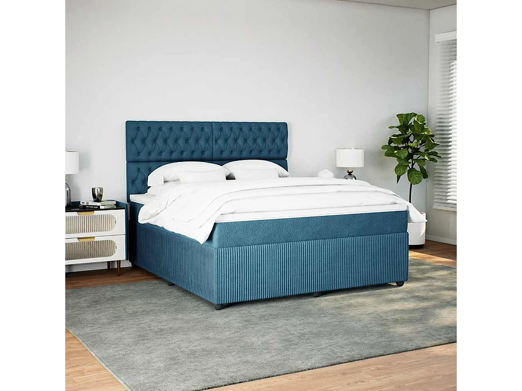 Cama box spring con colchón terciopelo azul 180x200 cm