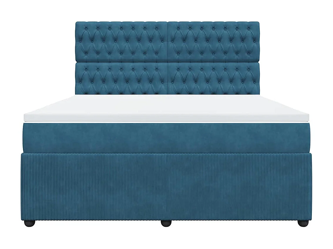 Cama box spring con colchón terciopelo azul 180x200 cm