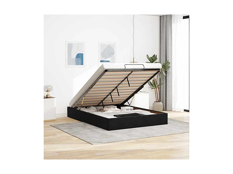 Cadre de lit ottoman sans matelas noir 140x190 cm velours