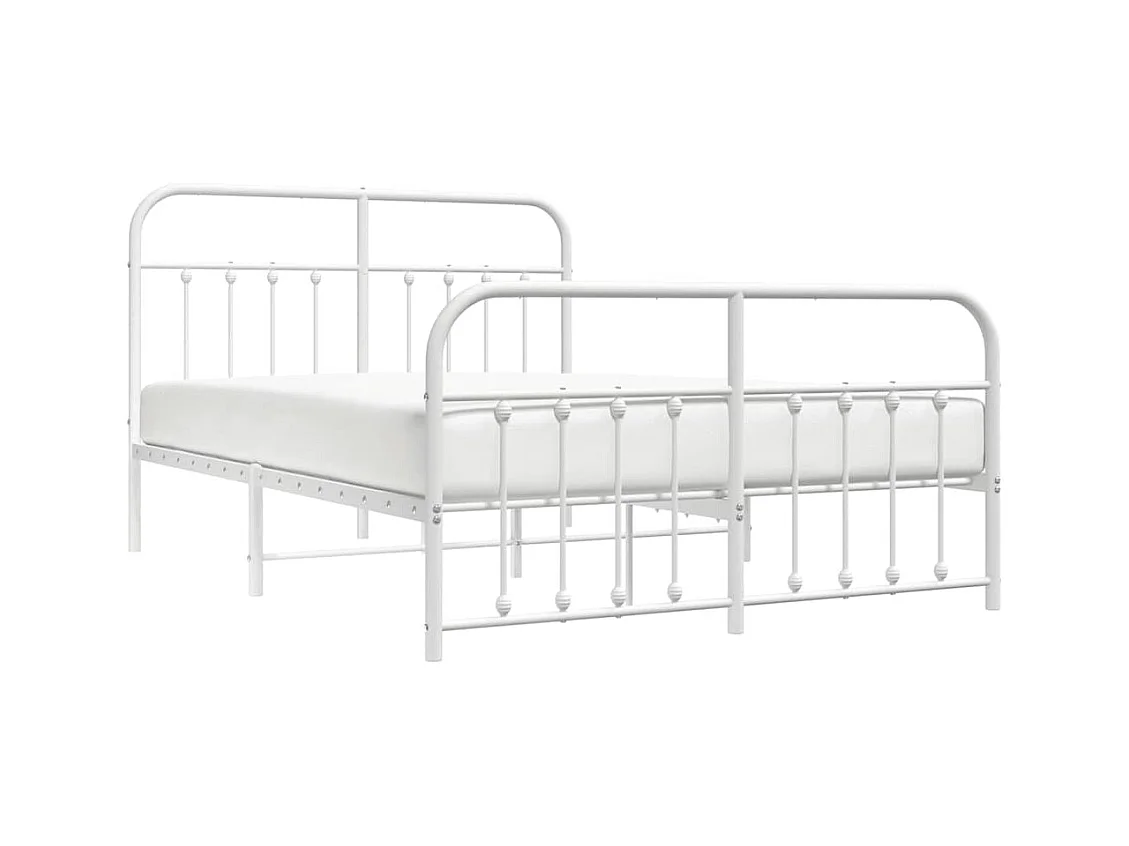 Cadre de lit métal sans matelas et pied de lit blanc 140x190 cm
