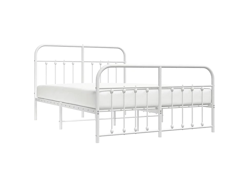 Cadre de lit métal sans matelas et pied de lit blanc 140x190 cm