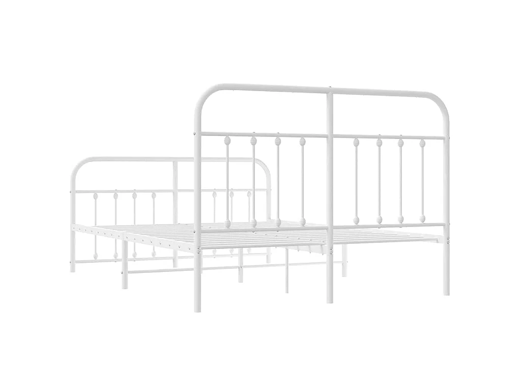 Cadre de lit métal sans matelas et pied de lit blanc 140x190 cm
