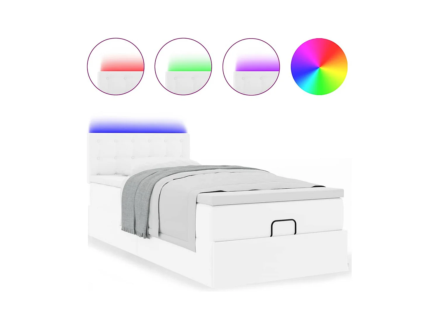 Cadre de lit ottoman et matelas blanc pur 100x200cm similicuir