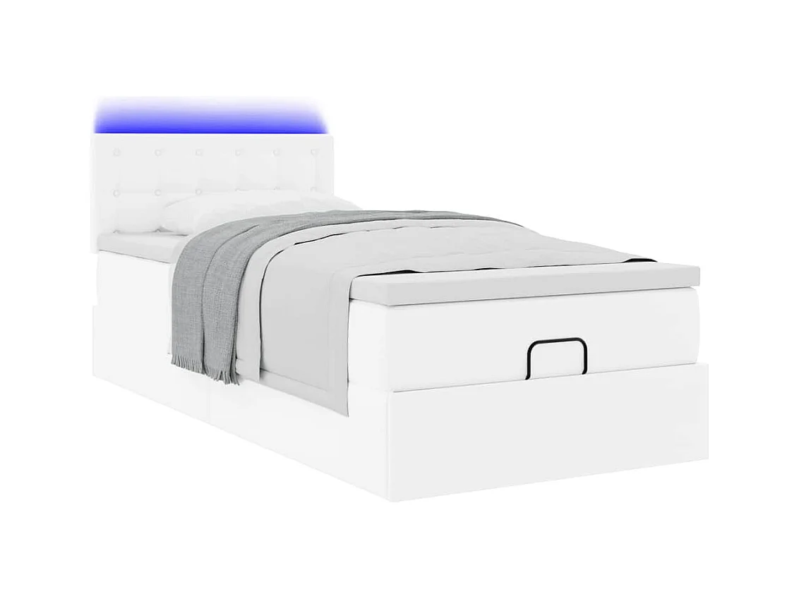 Cadre de lit ottoman et matelas blanc pur 100x200cm similicuir