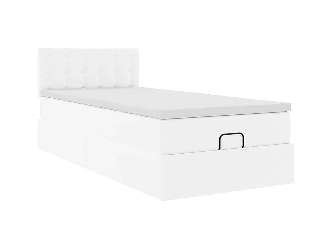 Cadre de lit ottoman et matelas blanc pur 100x200cm similicuir