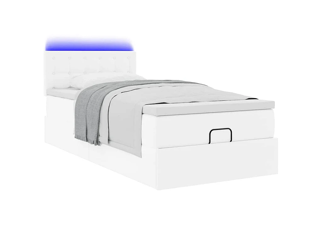 Estrutura de cama otomana com colchão 100x200 cm branco puro