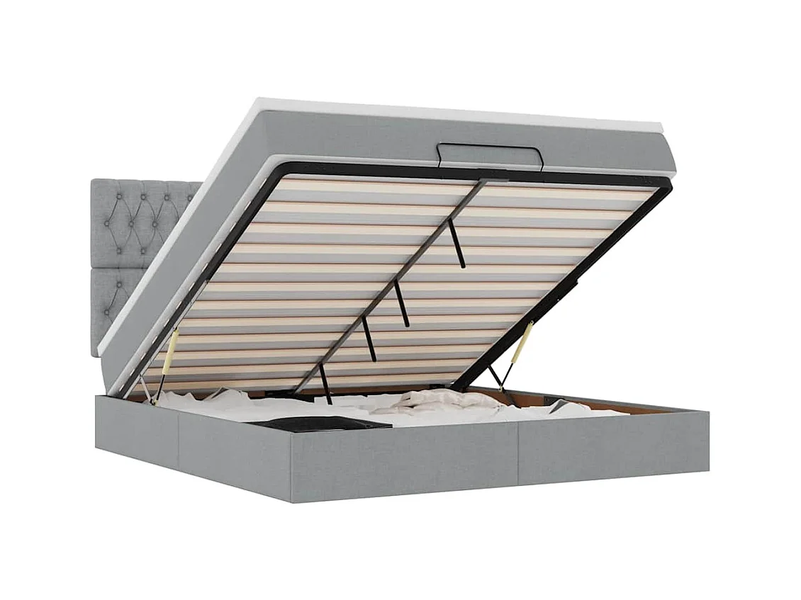 Cadre de lit ottoman et matelas gris clair 180x200 cm tissu